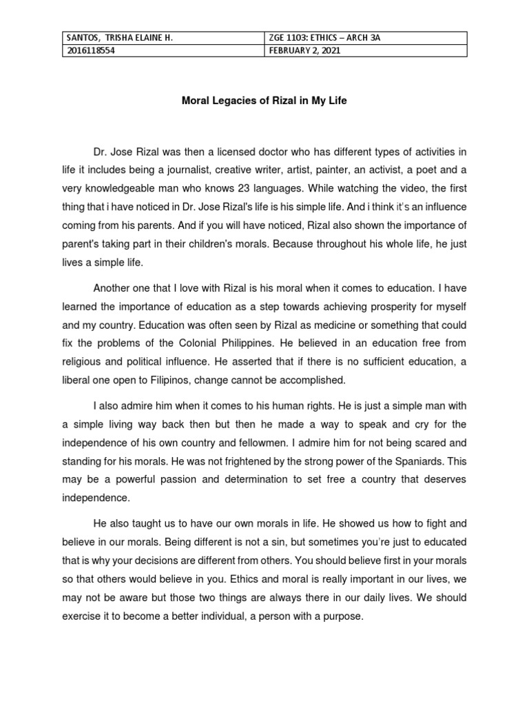 Moral Legacies of Rizal in My Life PDF
