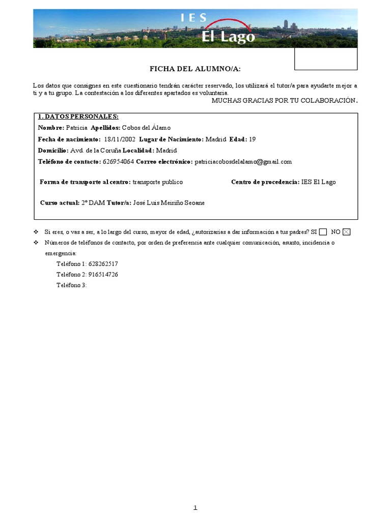 FICHA ALUMNADO (Versión Formulario) | PDF