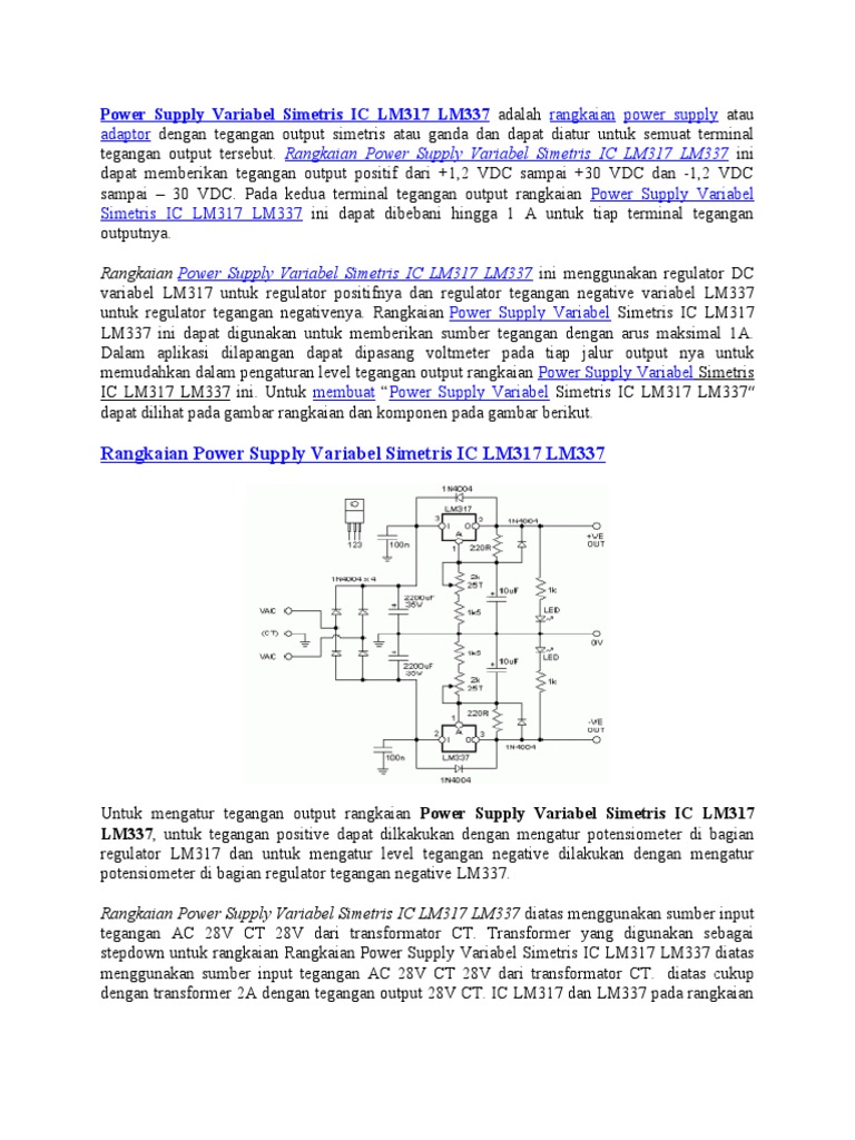 Power Supply Variabel Simetris IC LM317 LM337 | PDF | Sains ...