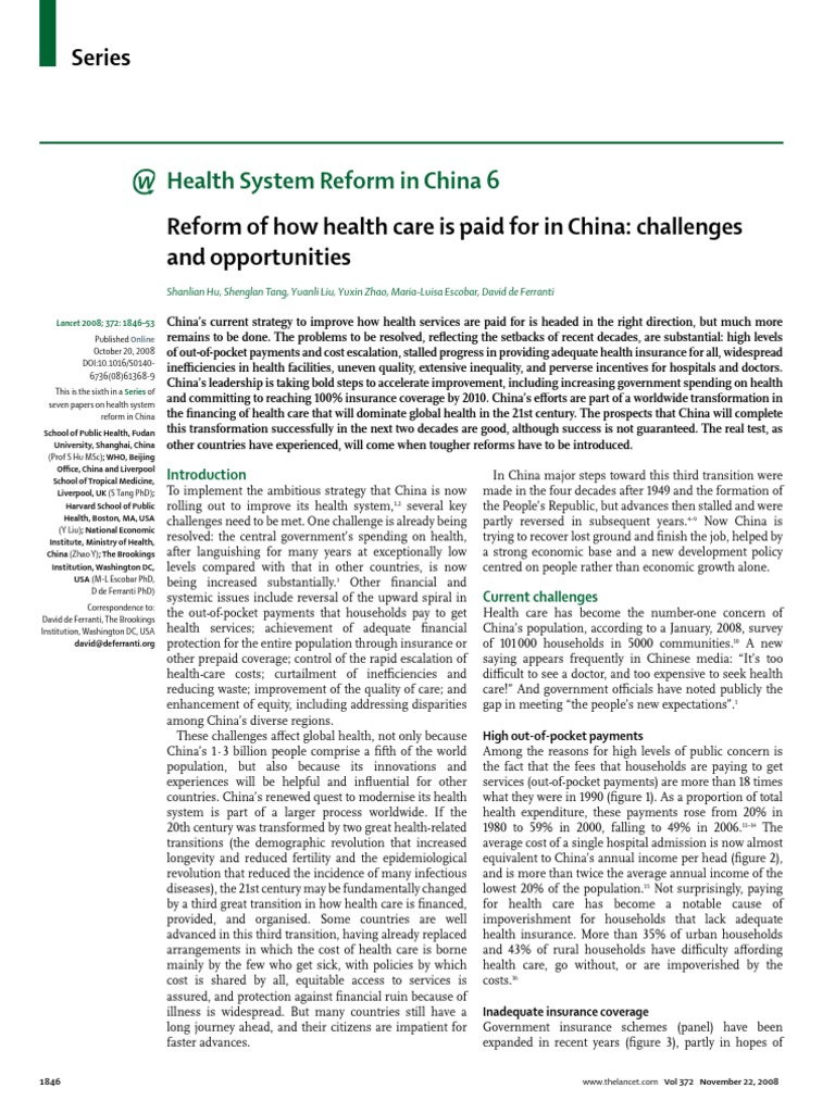 Reform of How Health Care Is Paid For in China Ahu2008 | PDF | Health ...