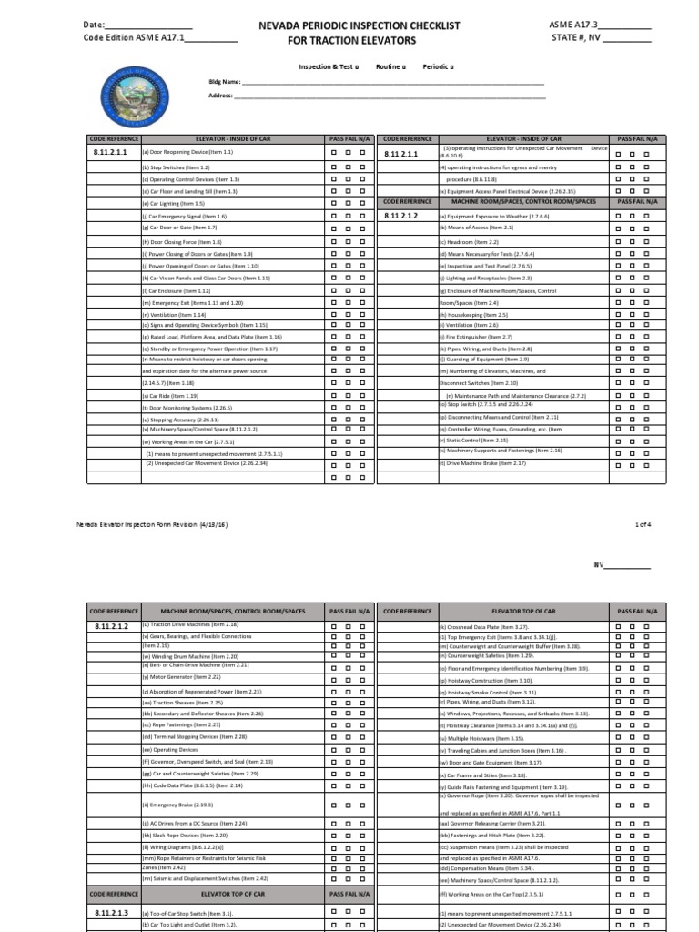 Traction Elevator Periodic Inspection Form PDF Elevator