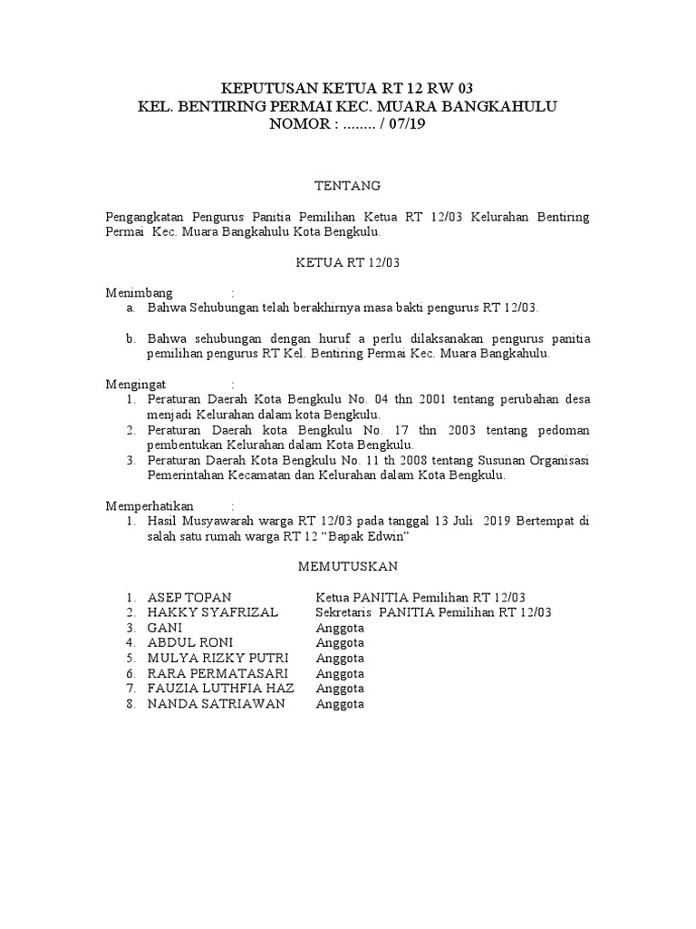 Pemilihan Ketua RT 12/03 Bentiring Permai | PDF | Olahraga & Rekreasi ...