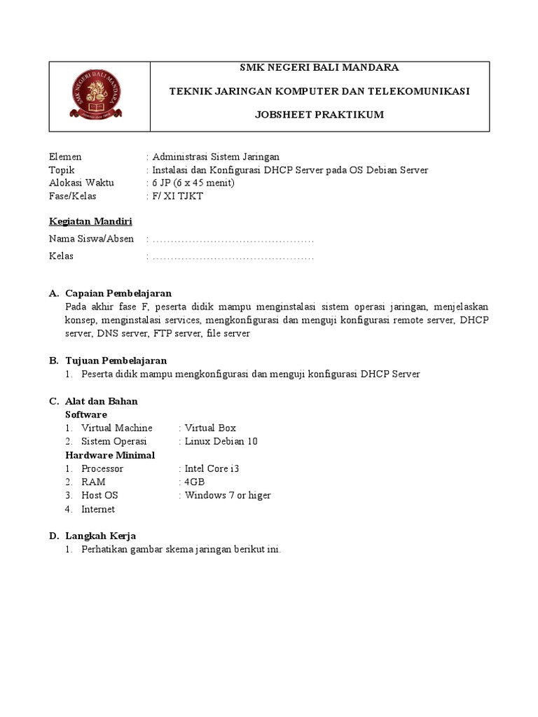 Jobsheet ASJ Praktikum 2 DHCP Server | PDF | Software Development ...