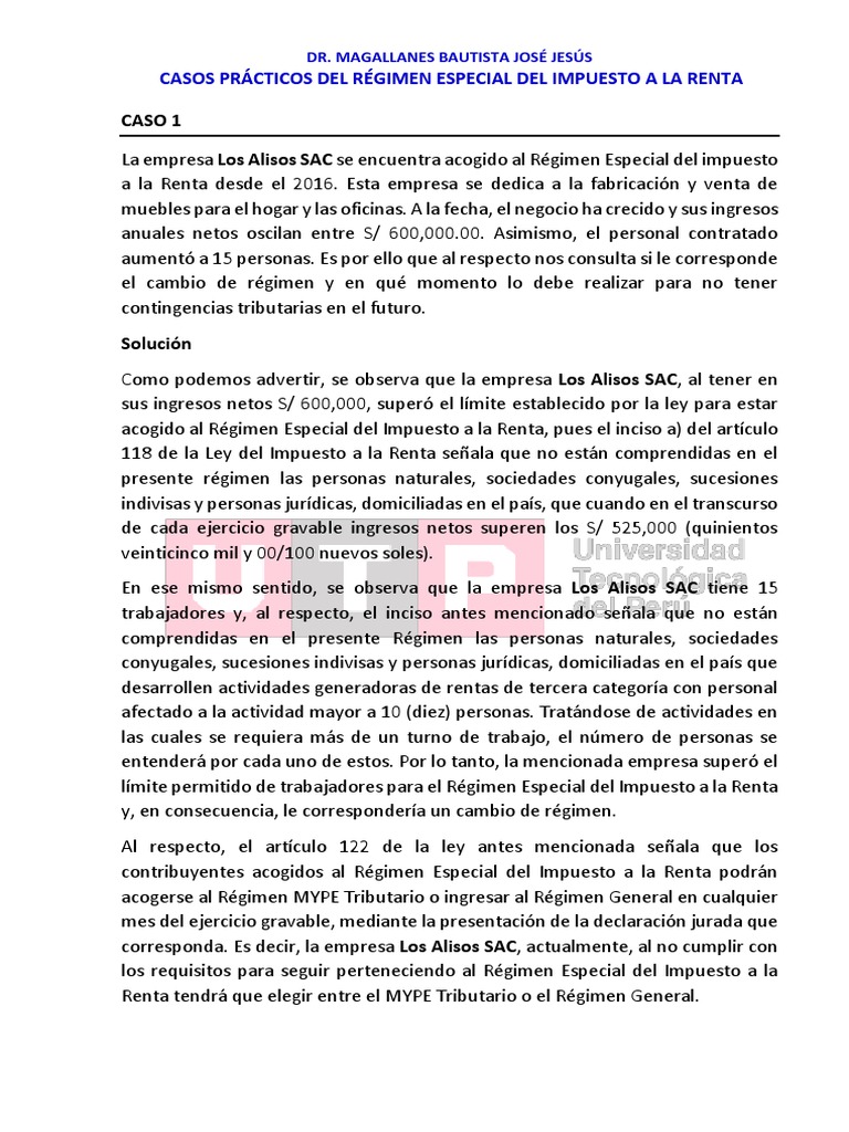 Casos Prácticos del Régimen Especial Renta | PDF | Impuesto sobre la ...