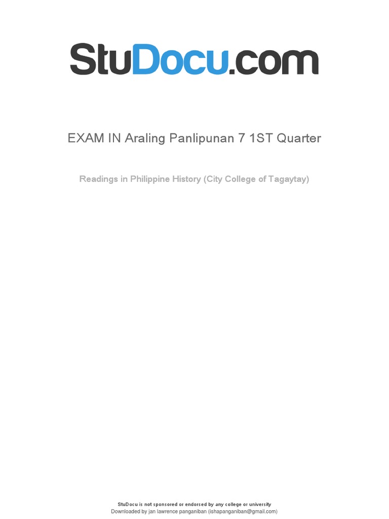 Exam In Araling Panlipunan 7 1st Quarter Pdf