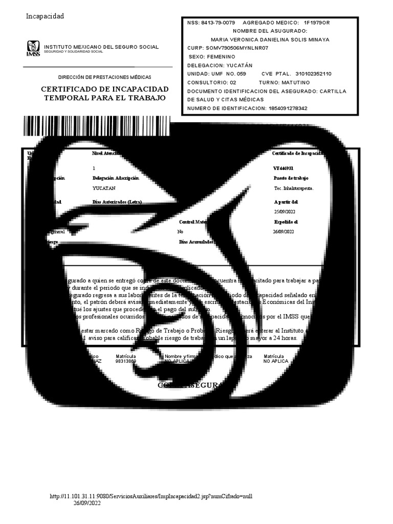 Justificante de Incapacidad IMSS | PDF | Ciencias de la Salud