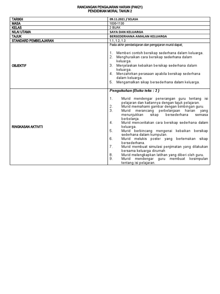 RPH PM Tahun 2 Pak 21 | PDF