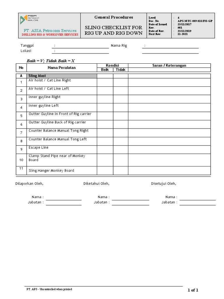 009.018.FOGP Sling Checklist While Rig Up and Rig Down PDF