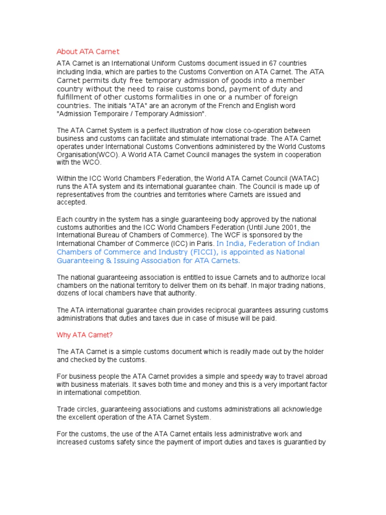 About ATA Carnet | PDF | Trade | International Business