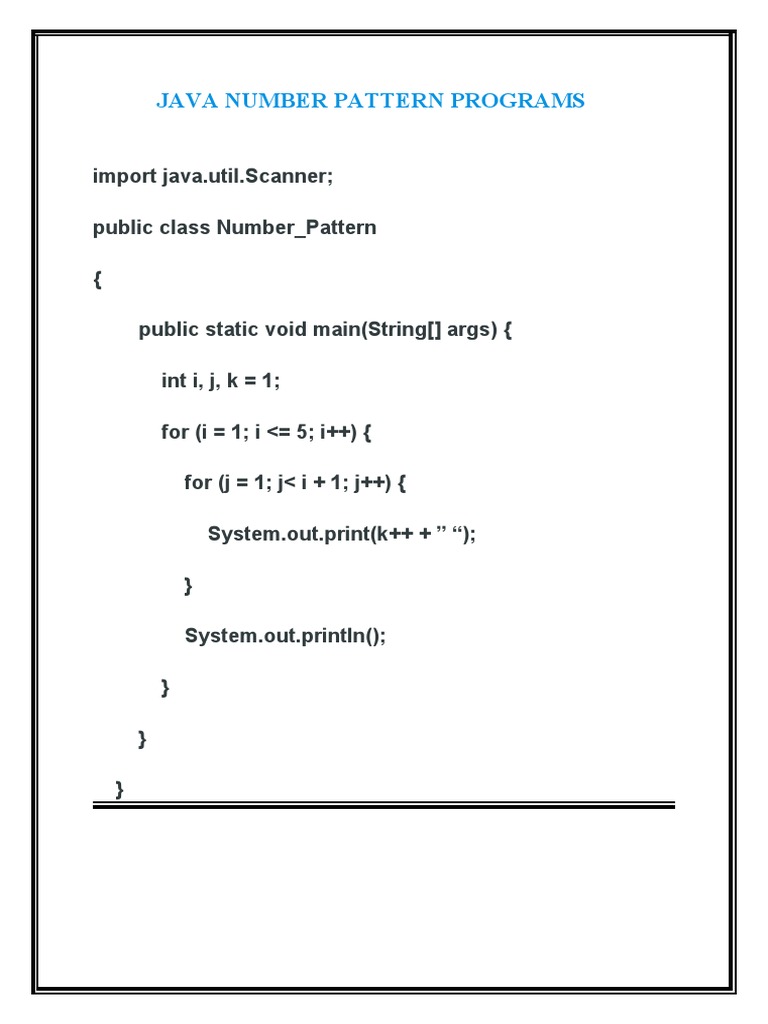 Java Number Pattern Programs | PDF | Computers