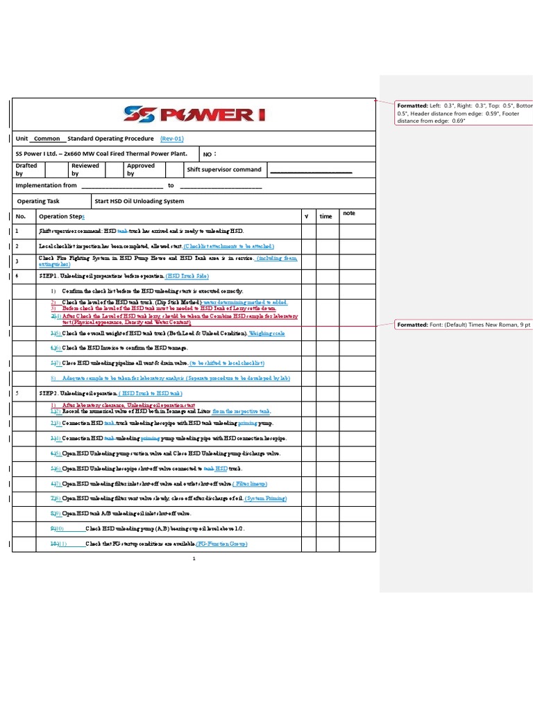 HSD Oil Unloading Standard Procedure | PDF | Pump | Valve