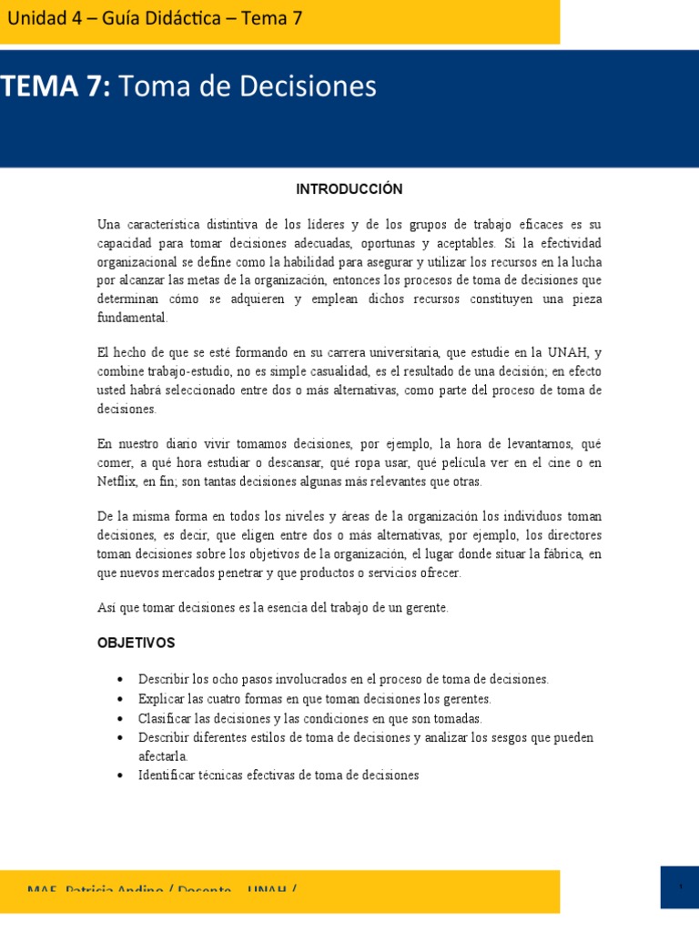 Tema 7 - Toma de Decisiones | PDF | Toma de decisiones | Racionalidad