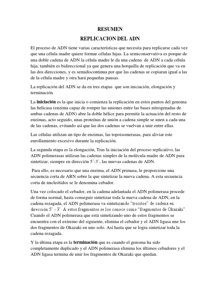 RESUMEN Replicacion Del ADN | PDF | Replicación De Adn | Adn