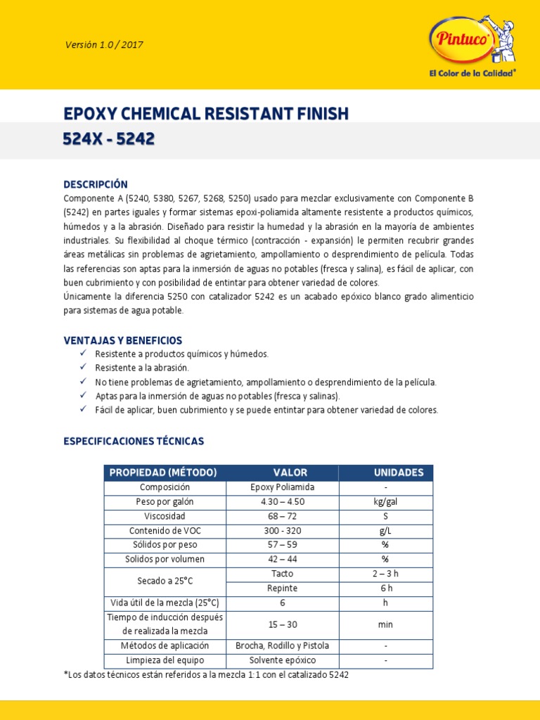 Epoxy Chemical Resistant Finish 524x 5242 PDF Agua Petróleo