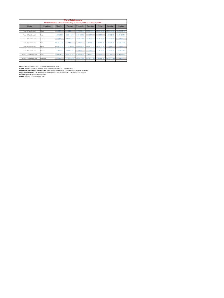 Front Office Weekly Roster Template | PDF | Workweek And Weekend