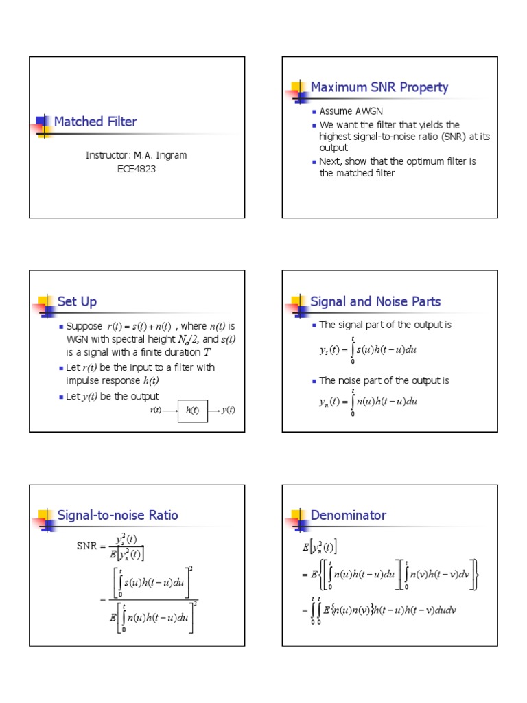 14 MatchedFilter | PDF | Signal To Noise Ratio | Signal Processing