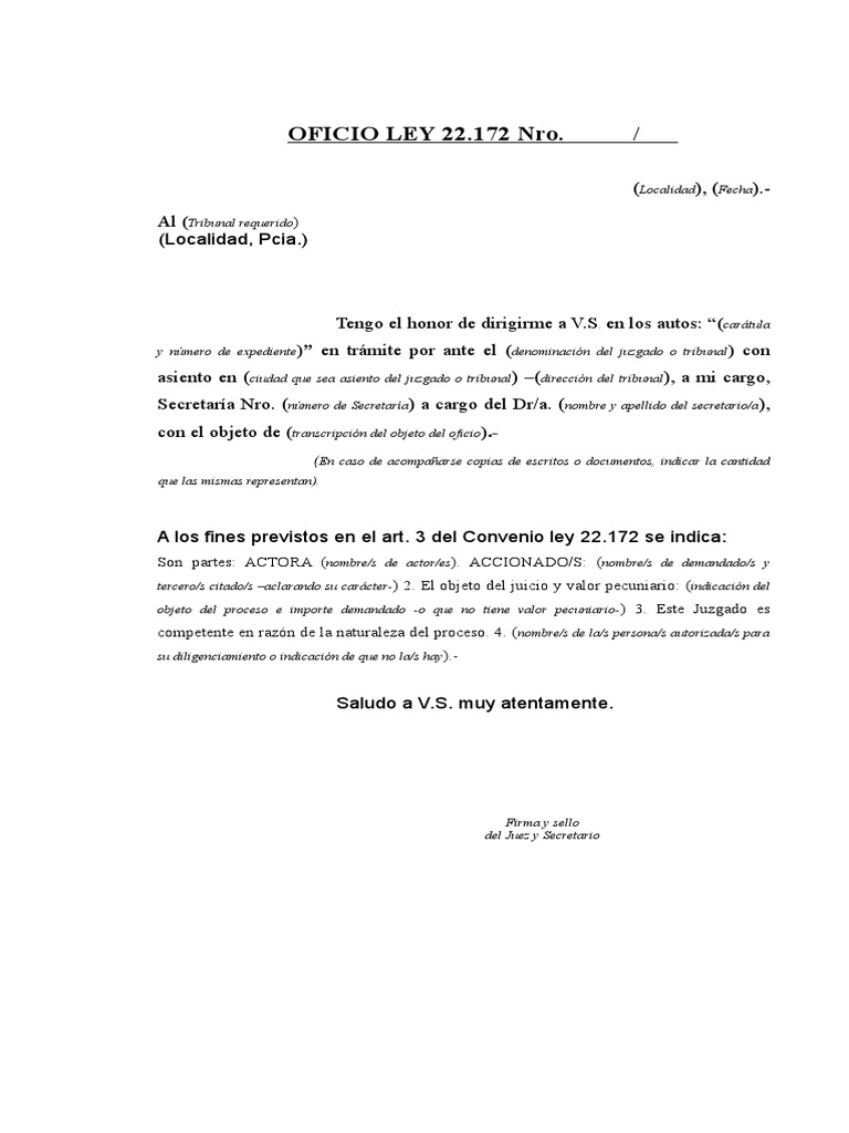 Oficio Ley 22172 | PDF