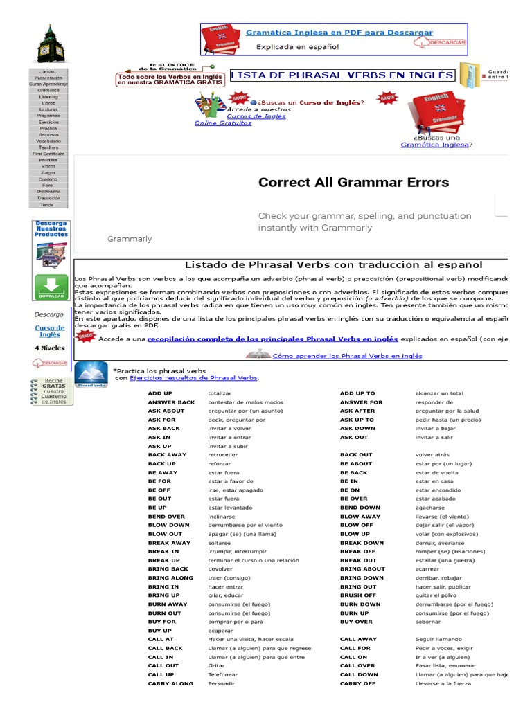 Lista de Phrasal Verbs en Inglés | PDF | Lexicología | Conjugación ...