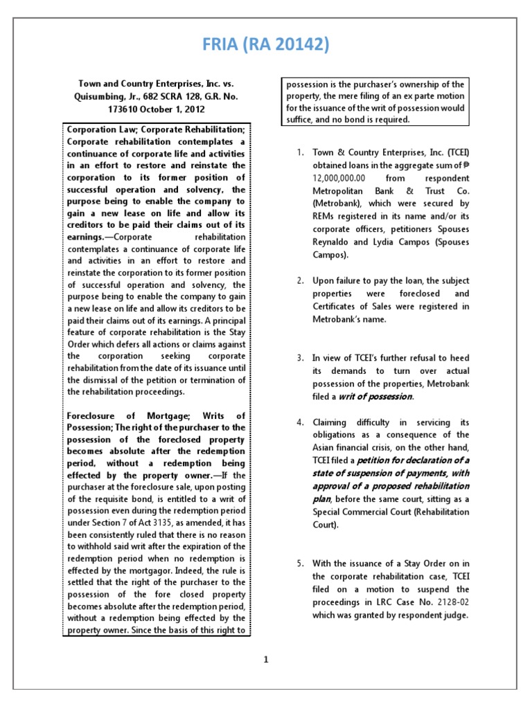 Town and Country Enterprises PDF Foreclosure Mortgage Law