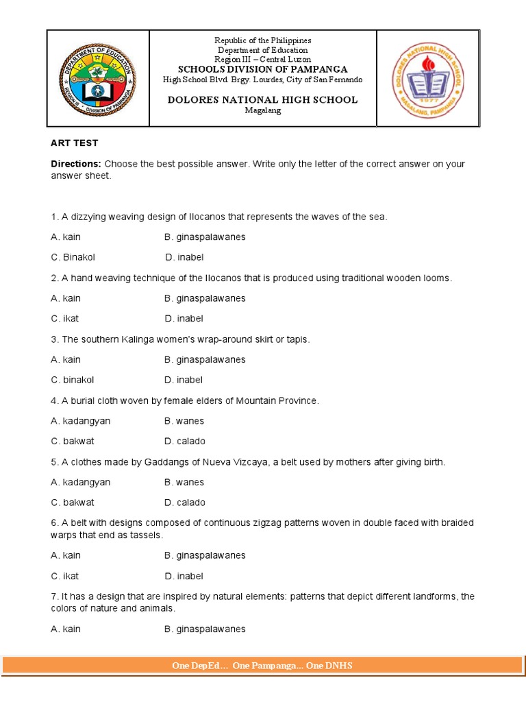 Art Quiz PDF Weaving Textiles