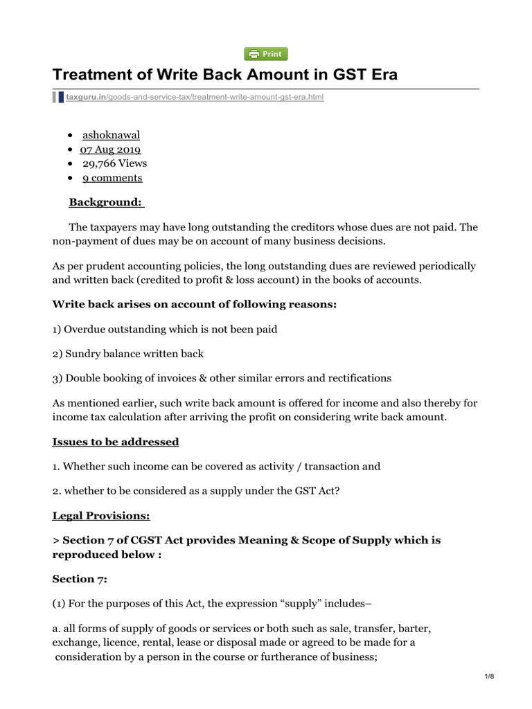 Write Back Amount Vs GST PDF Value Added Tax Taxes