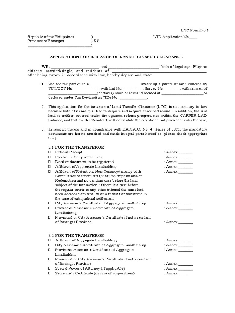 Application For Issuance of Transfer Clearance PDF Public Law