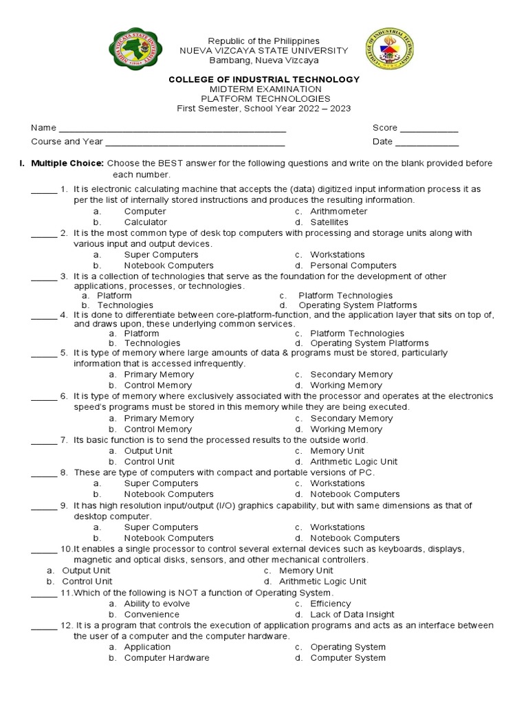 PlatformTechnologies Exam Print | PDF | Computer Data Storage ...