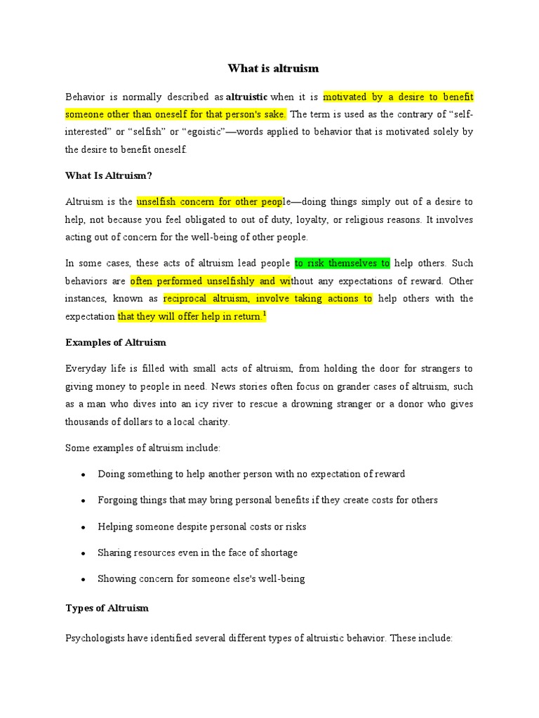Understanding Altruism: Types and Benefits | PDF | Altruism | Empathy