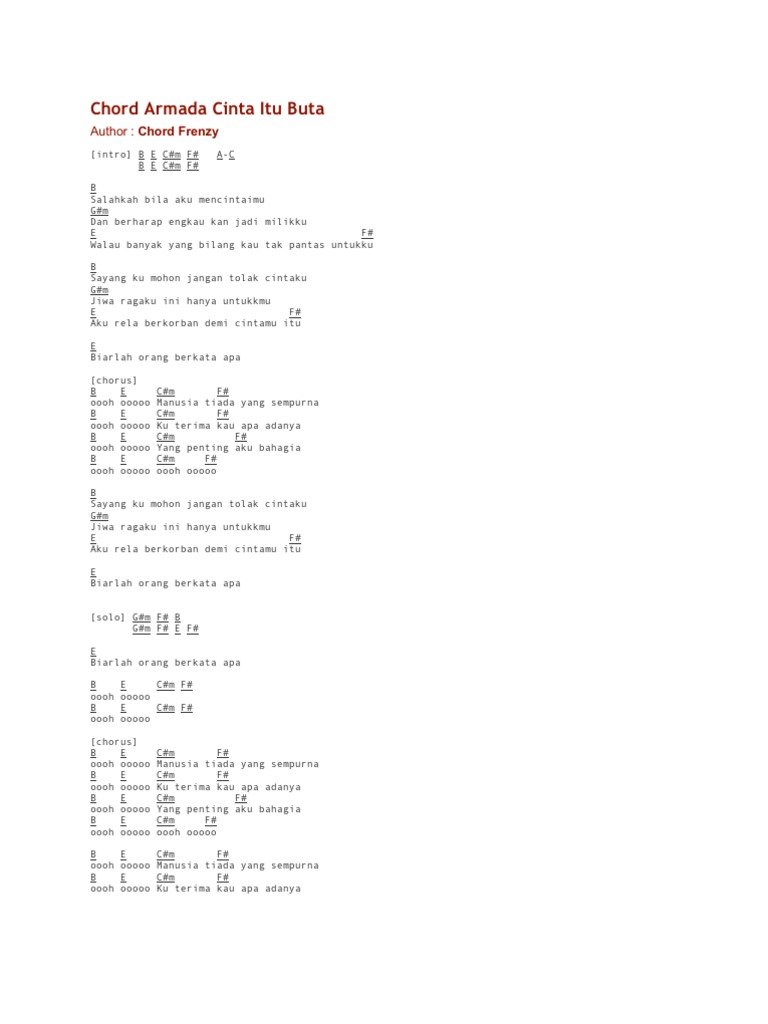 Chord Armada Cinta Itu Buta
