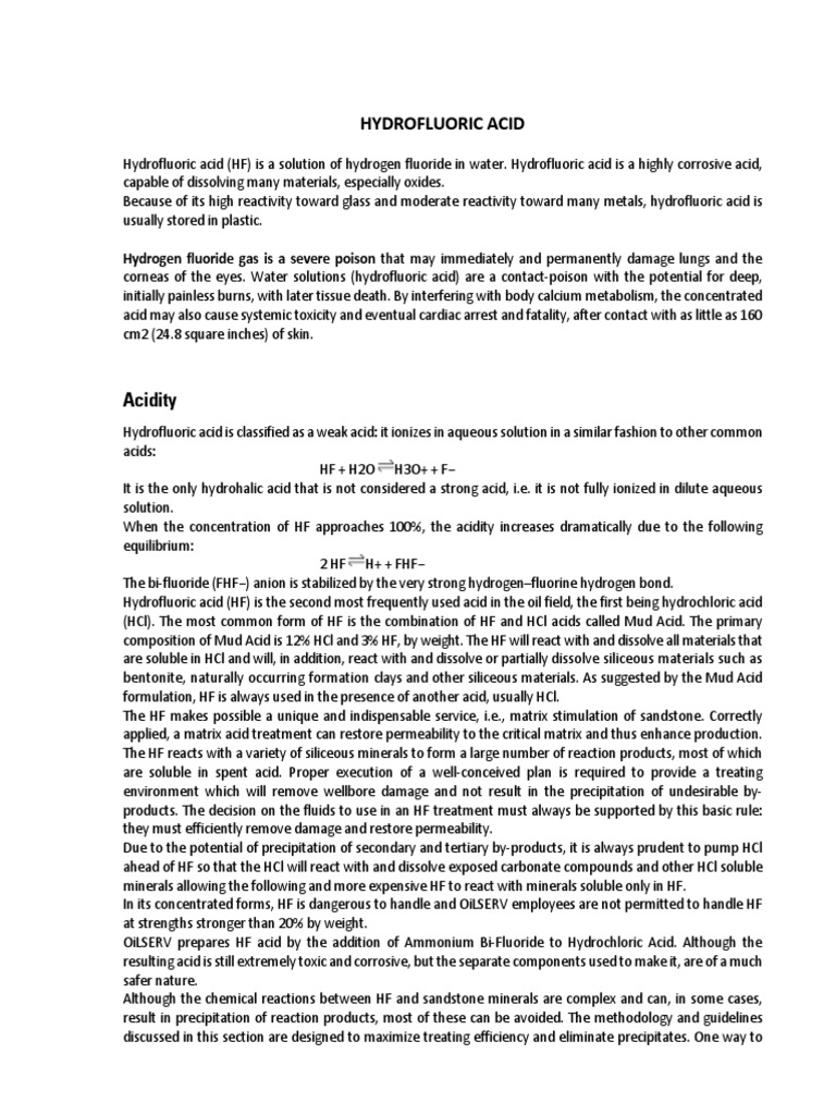 Hydrofluoric Acid 1 PDF Acid Hydrochloric Acid