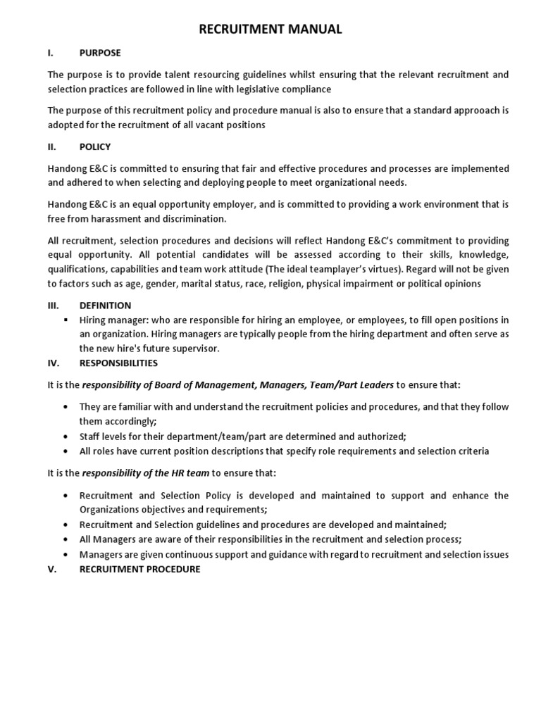 Recruitment Policy and Procedures Manual | PDF | Recruitment | Business