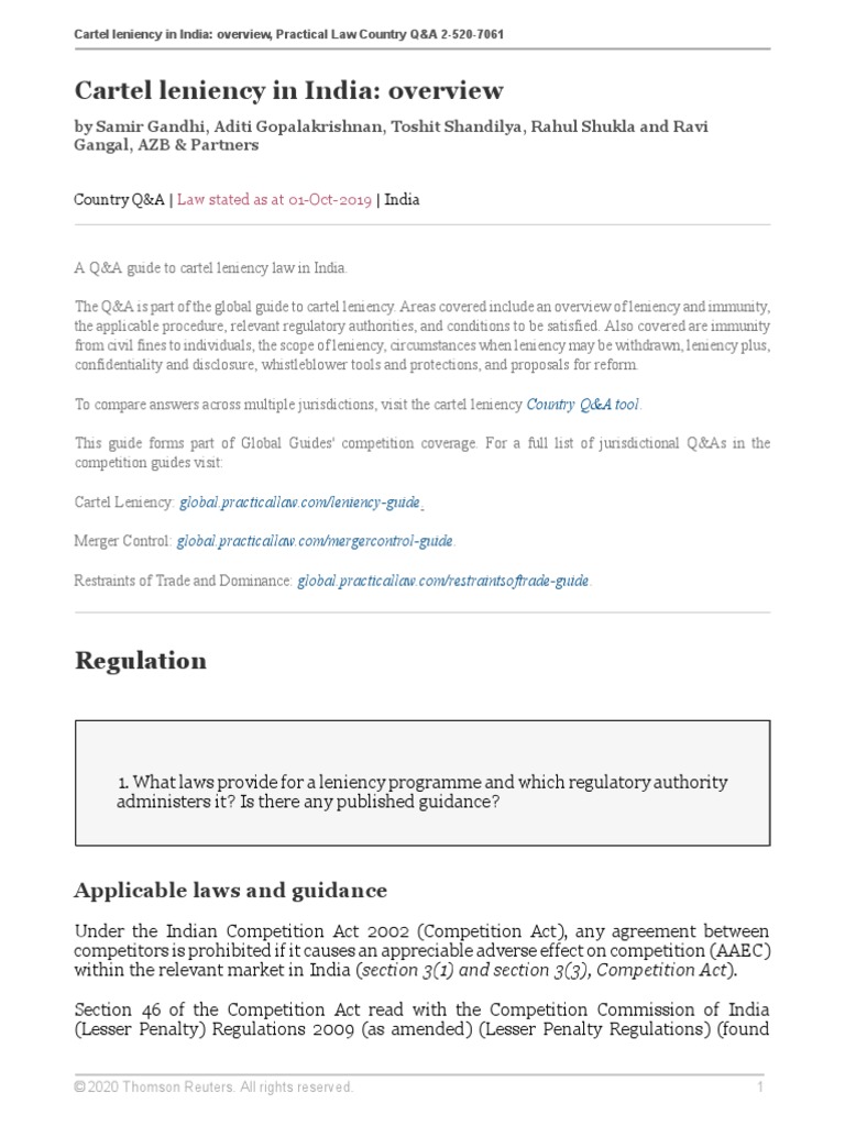 Cartel Leniency in India Thomson Reuters | PDF | Cartel | Discovery (Law)