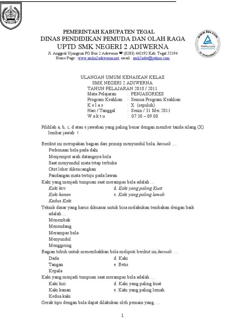 Soal PENJAS KELAS X SMK