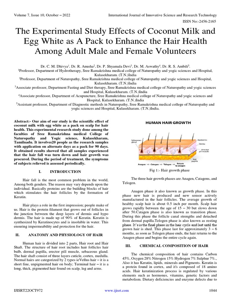 The Experimental Study Effects of Coconut Milk and Egg White As A Pack