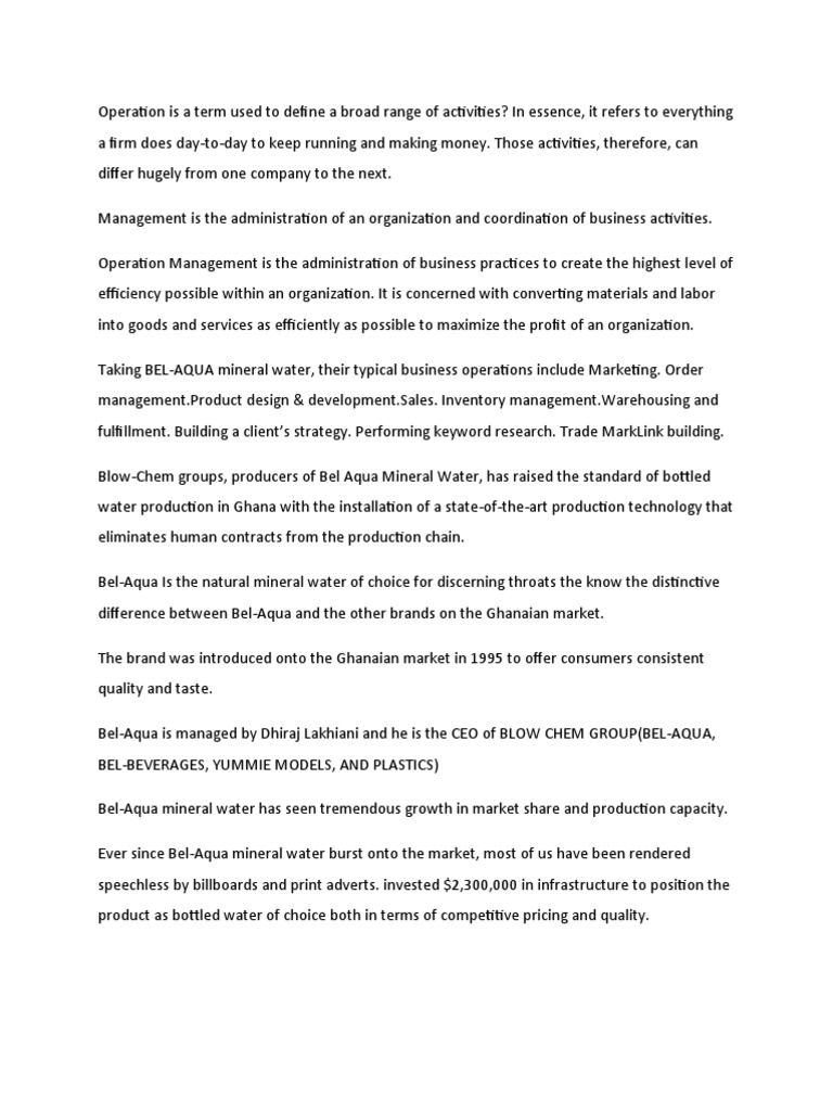 Bel Aqua Efficient Water Operations In Ghana Pdf Water Bottled Water