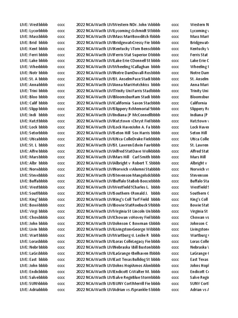 Listing of College and University Sports Broadcasting Streams for 2022