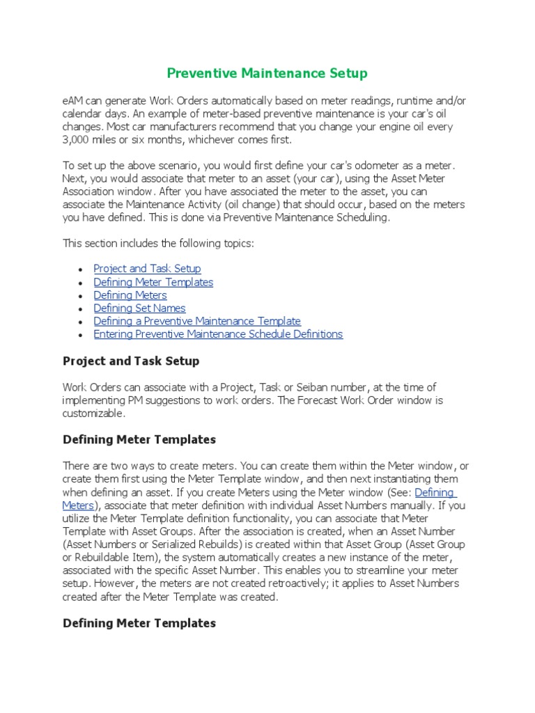 Meter-Based Preventive Maintenance Guide | PDF | Scheduling (Computing ...