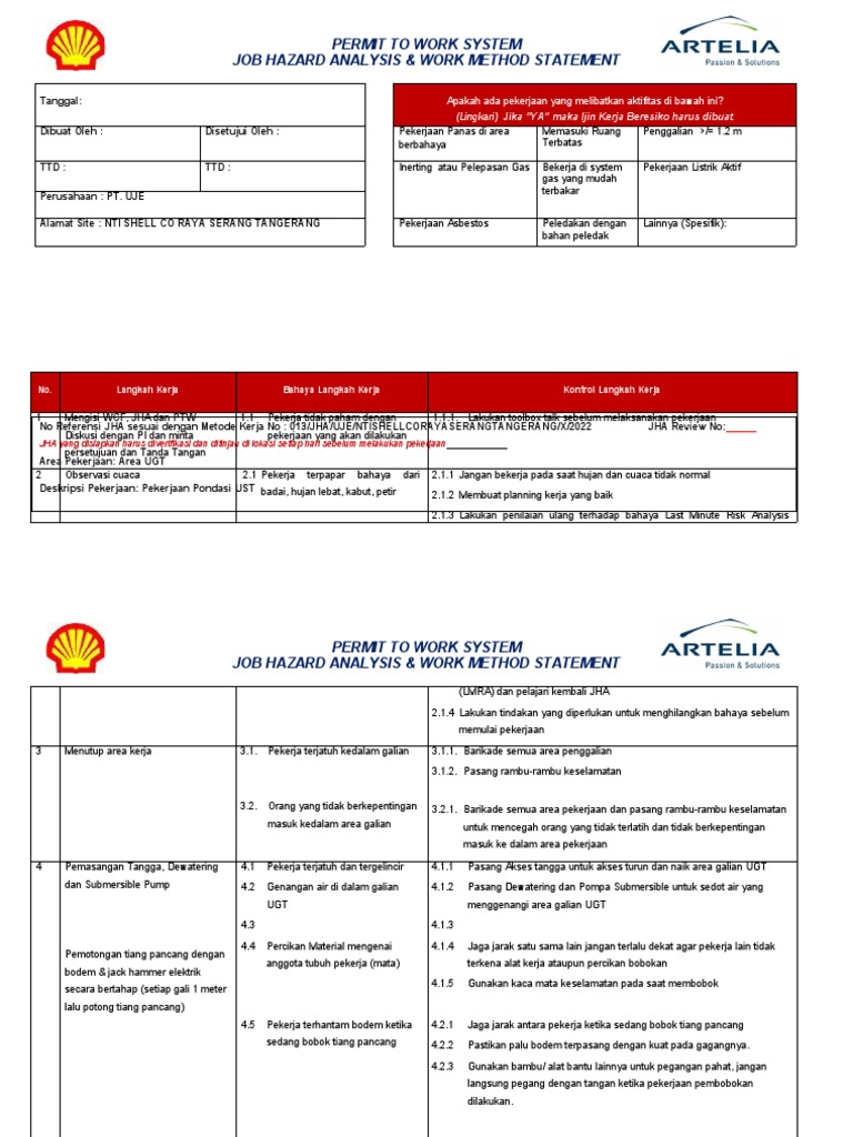 Aid Shell 0013 Jha Job Hazard Analysis Pekerjaan Pondasi Ust Pdf
