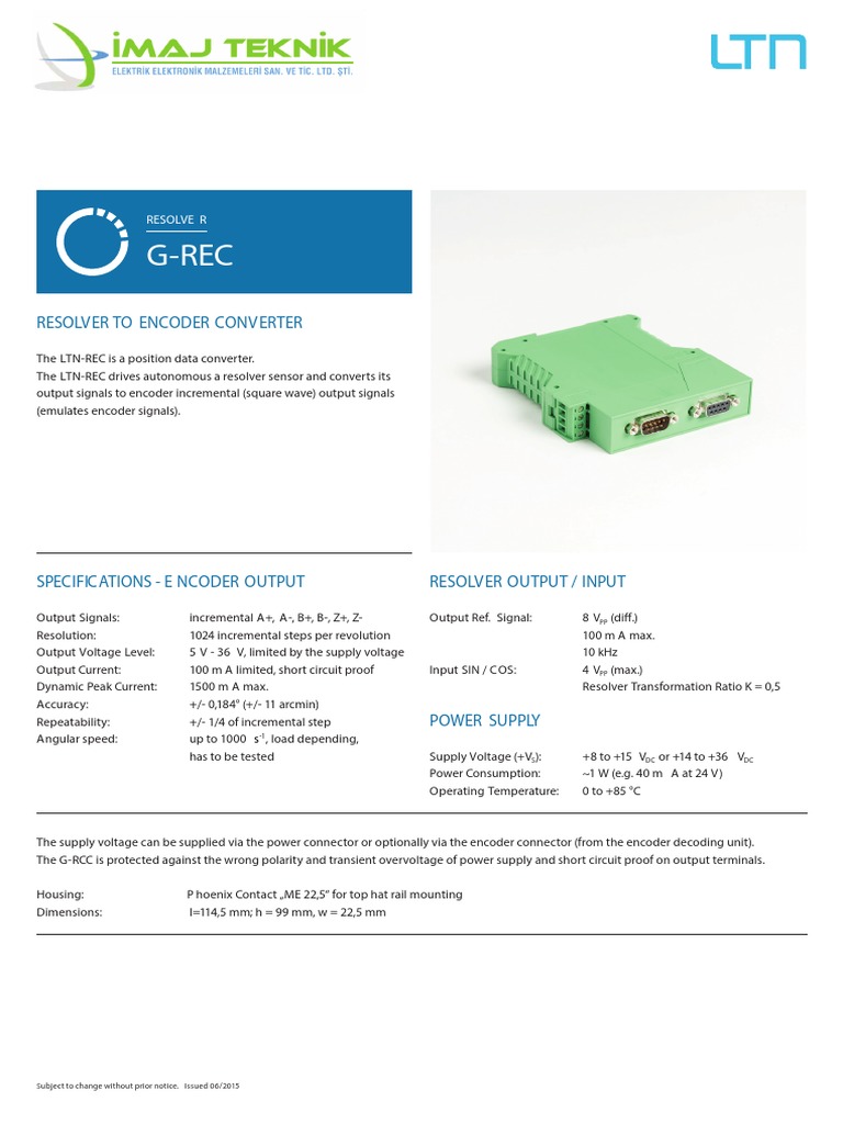 Resolver to Encoder Converter Specs | PDF | Power Supply | Electrical ...