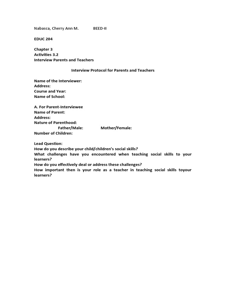 Parent-Teacher Interview Protocol Guide | PDF