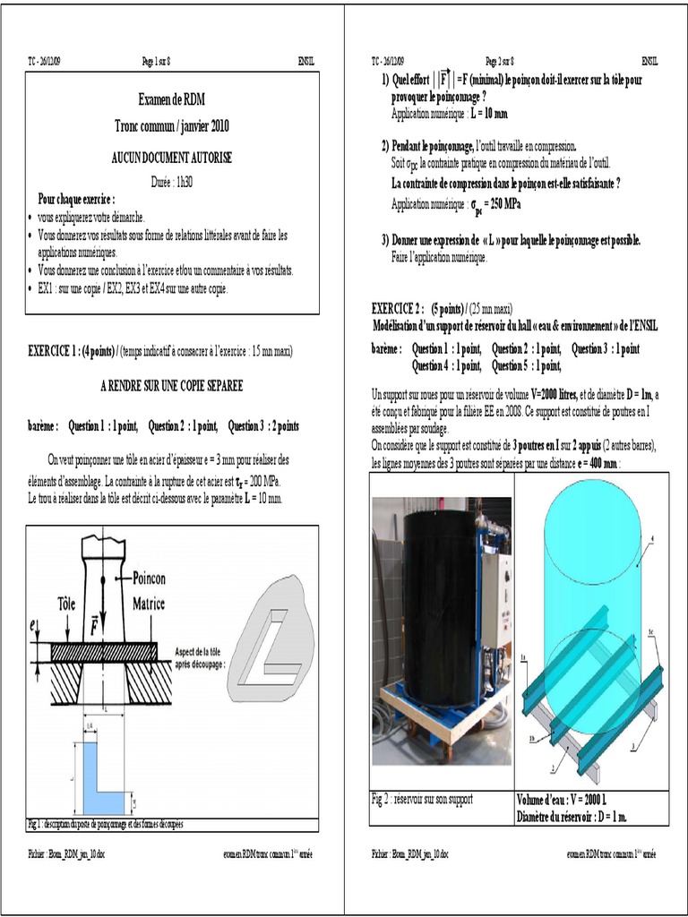 Examen RDM Janvier 2010 - Génie Mécanique | PDF | Génie du bâtiment ...