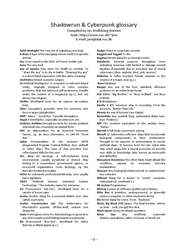 Cyberpunk 2020 Slangs Pdf Cyborg