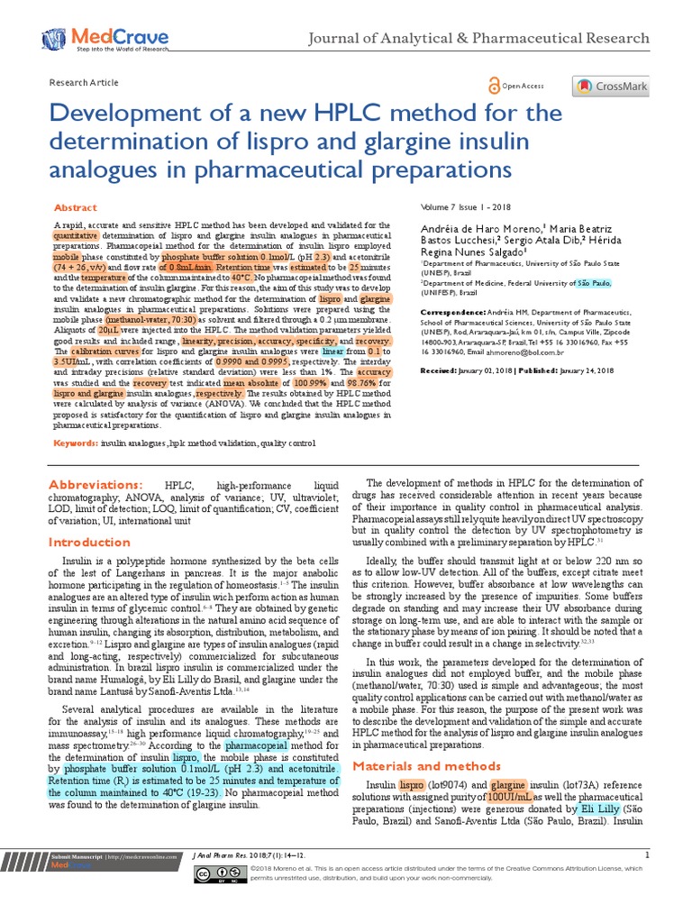 2018HPLC Lispro and Glargine Insuline PDF Detection Limit High
