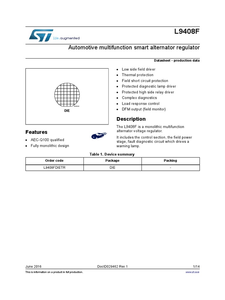 Automotive Multifunction Smart Alternator Regulator Description PDF