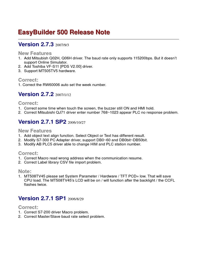 Release Note PDF Programmable Logic Controller Databases