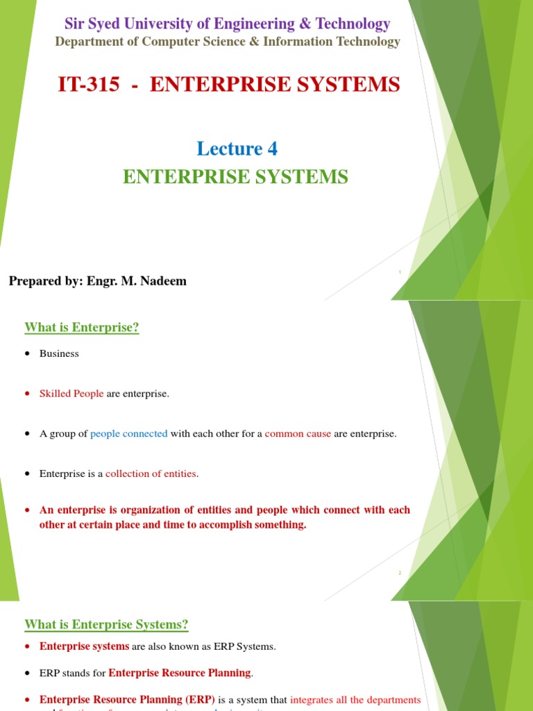 Lecture 4 (Enterprise Systems) | PDF | Enterprise Resource Planning ...
