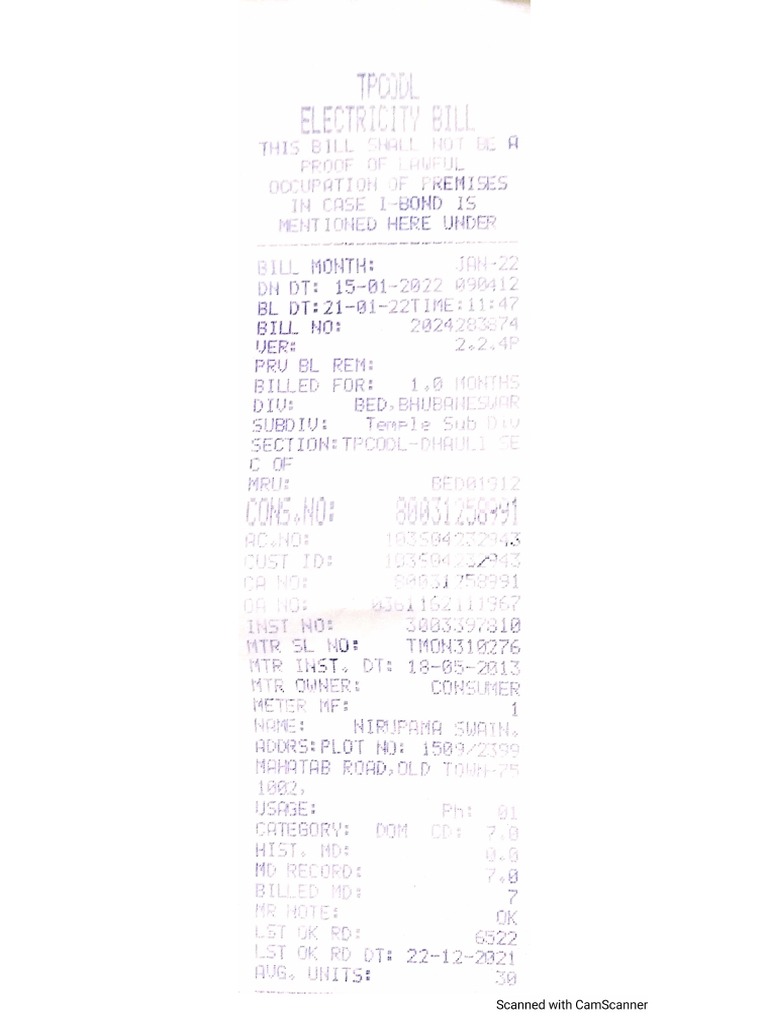 Electricity Bill PDF