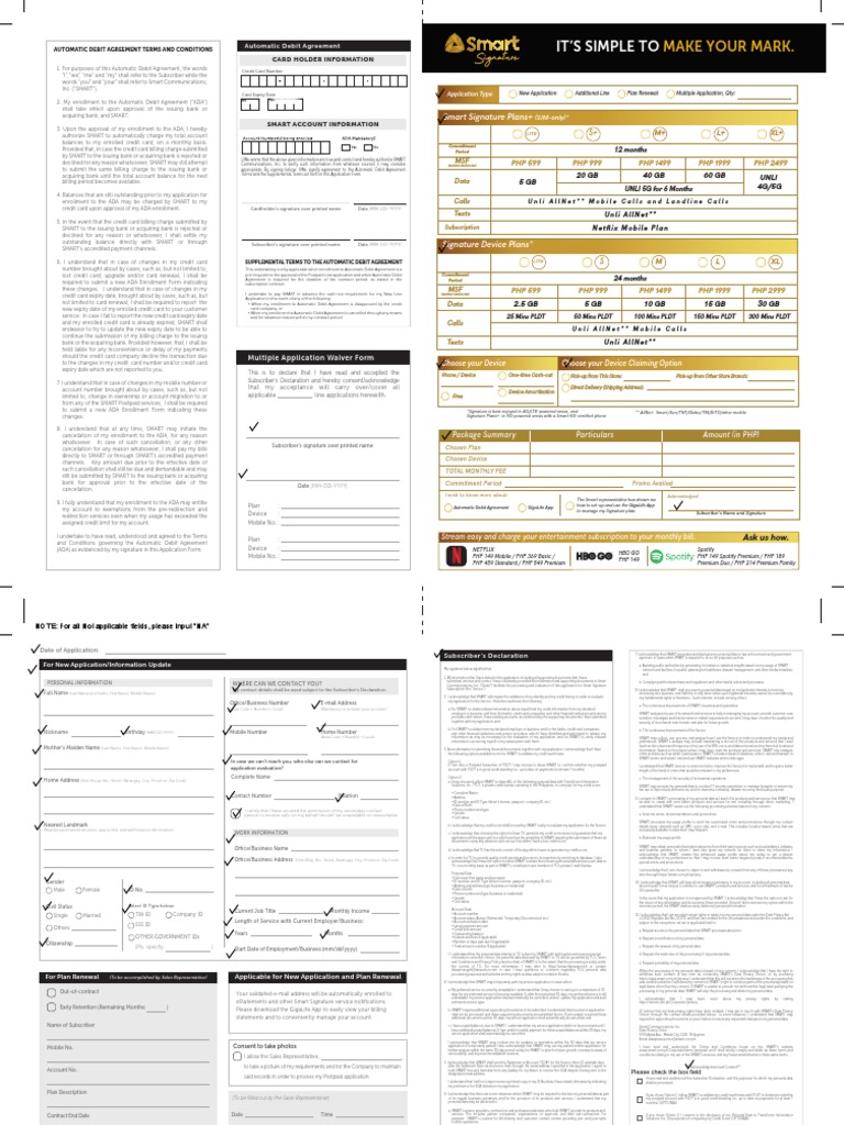 POSTPAID SIGNATURE PHYSICAL SERVICE APPLICATION FORM PSAF Checklist ...