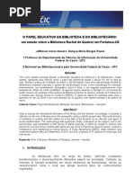 O PAPEL EDUCATIVO DA BIBLIOTECA E DO BIBLIOTECÁRIO - um estudo sobre a Biblioteca Rachel de Queiroz em Fortaleza-CE