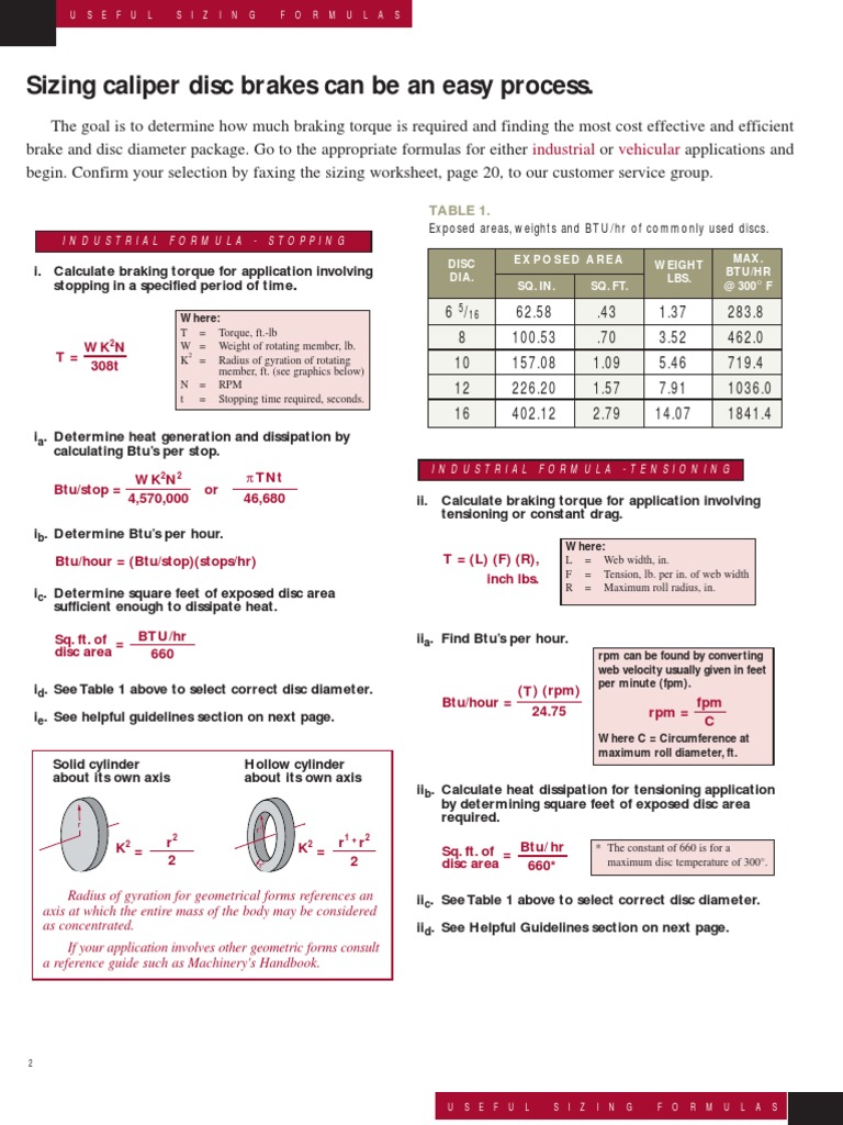 Disc Brake Sizing Guidlines - WC Branham | PDF